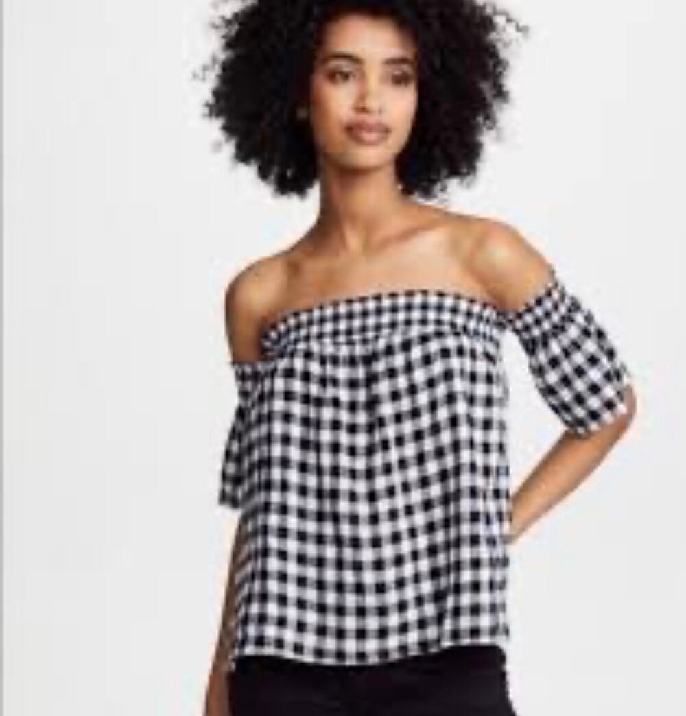 Rails Isabelle Black White Gingham Off The Shoulder Top Blouse Size L